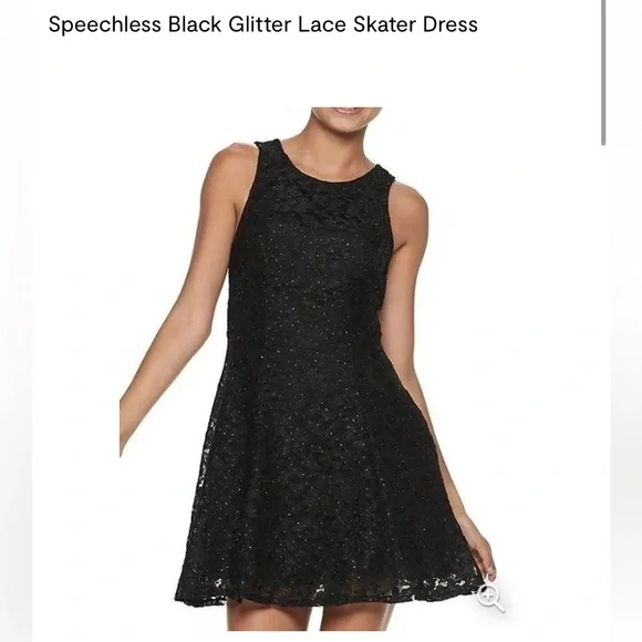 Speechless | Dresses | Speechless Womens Black Glitter Lace Skater Dress  Fit Flare Sleeveless Sz L | Poshmark